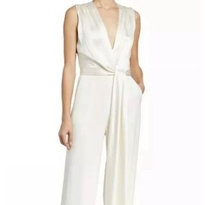 Jonathan Simkhai Satin Combo Wrap White Jumpsuit